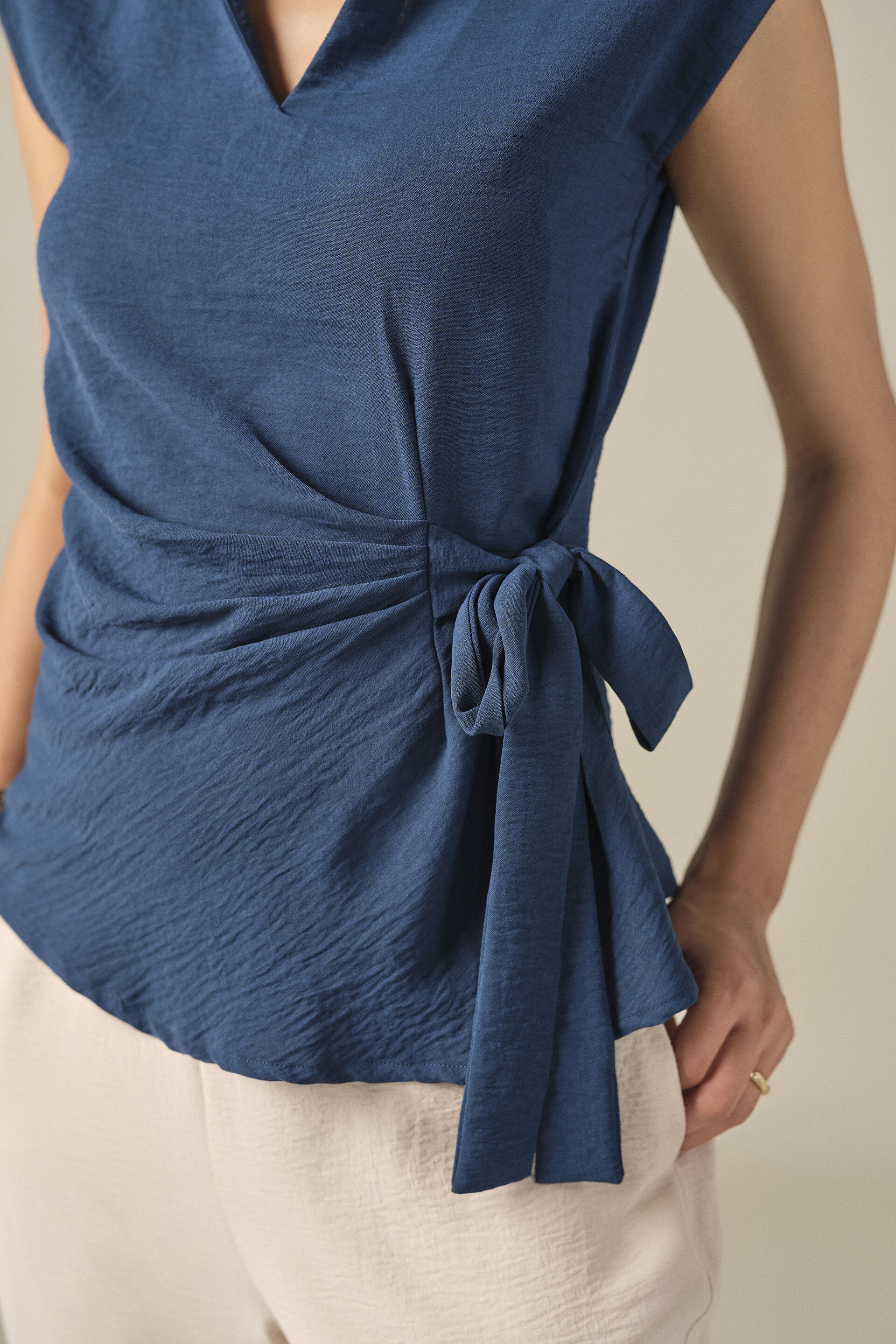 Solid Tie-up Top in Blue, Blue, image 2